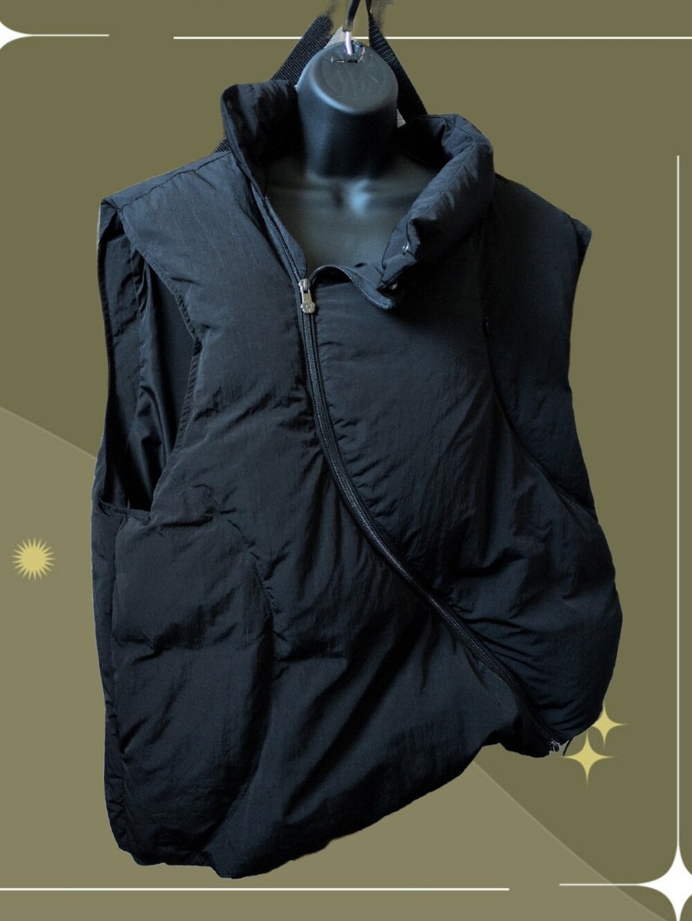 ✨Sundae School Black Fencing asymetrical Down Vest size XL
